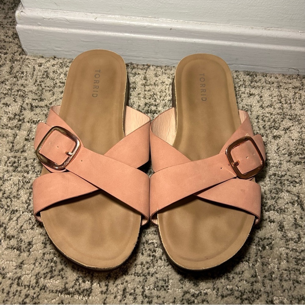 Torrid Nude Pink Criss Cross Buckle Slide Sandals Size 8.5 Wide